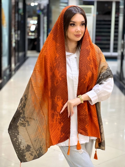 شال نخی ژاکارد پلیسه منگوله دار کد 2452