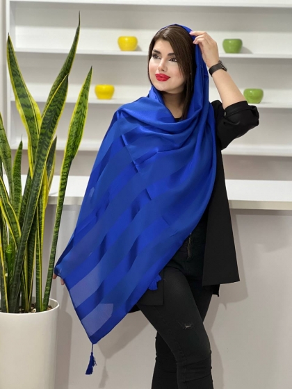 شال نخی لانا راه راه منگوله دار کد1083