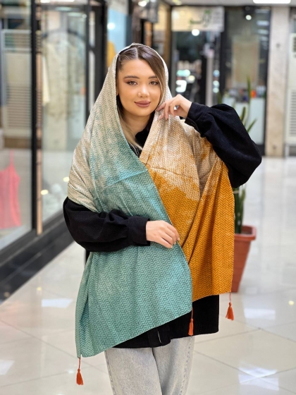 شال نخی نیلا پاییزه منگوله دارکد 2183