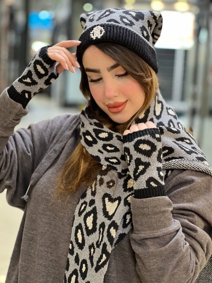 ست شال گردن کلاه و دستکش بافت ترک (کیفیت عالی) کد 2427