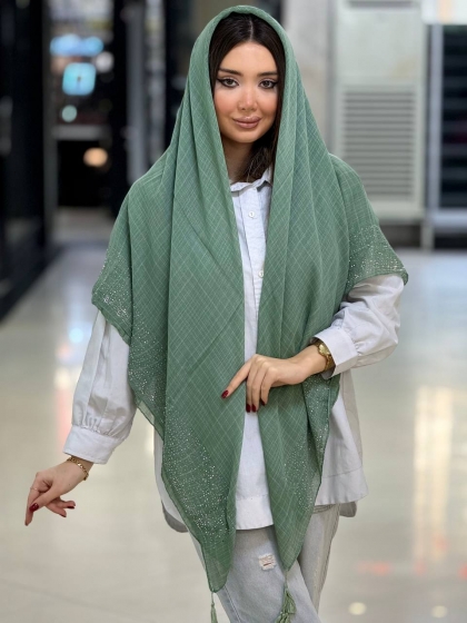 روسری نخی لینن نگین کادی منگوله دار کد 2583