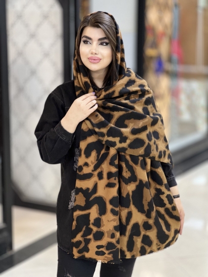 شال موهر کجراه ریشه دار پلنگی کد1526