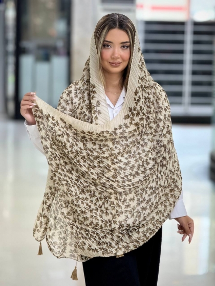 شال نخی ژاکارد پلیسه منگوله دار کد 2803