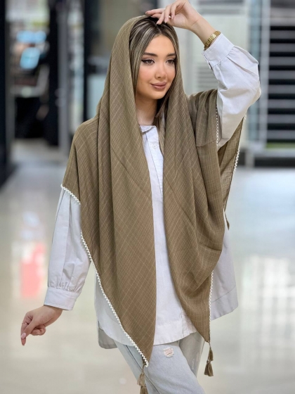 روسری نخی لینن مروارید کاری کد 2646