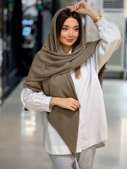 روسری نخی لینن ساده منگوله دار کد 2497