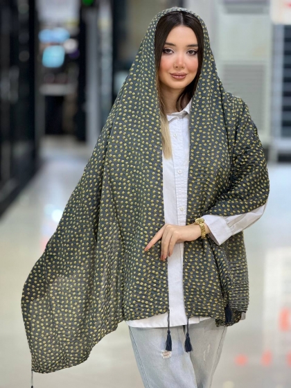 شال نخی ژاکارد پلیسه منگوله دار کد 2564