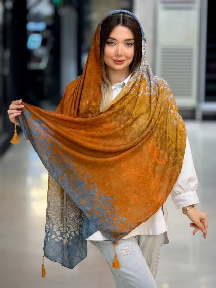 شال نخی ژاکارد منگوله دار کد 2498