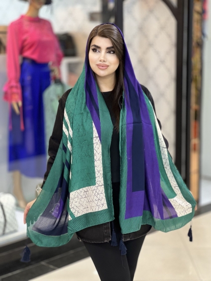 شال نخی ژاکارد منگوله دار کد 1730