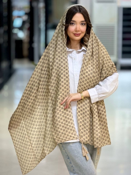 شال نخی ژاکارد پلیسه منگوله دار کد 2571