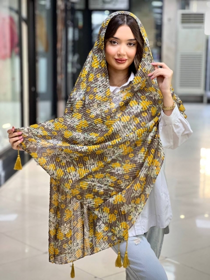 شال نخی ژاکارد پلیسه منگوله دار کد 2486