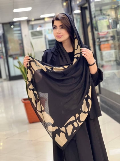 شال نخ ابریشم ژاکارد منگوله دار 2038