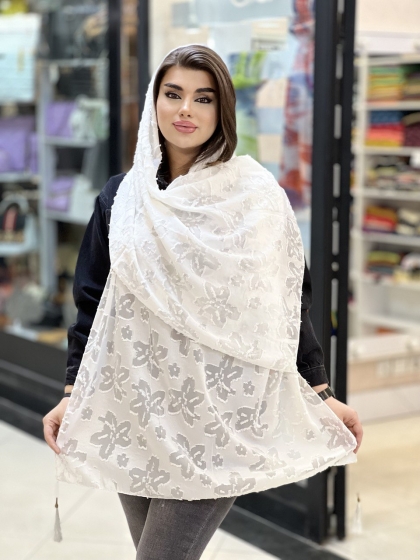 شال یاخما طرح گل منگوله دار کد 1012