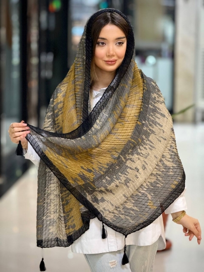 شال نخی ژاکارد پلیسه منگوله دار کد 2504