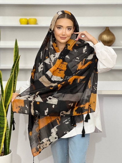 شال نخی دور دوخت منگوله دار کد 1190