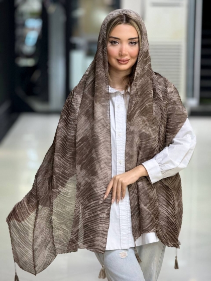 شال پلیسه چاپی دور دوخت منگوله دار کد 2696