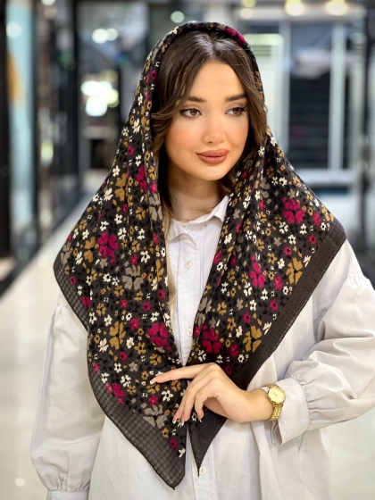 روسری گارزا ژاکارد دور دست دوز کد 2474