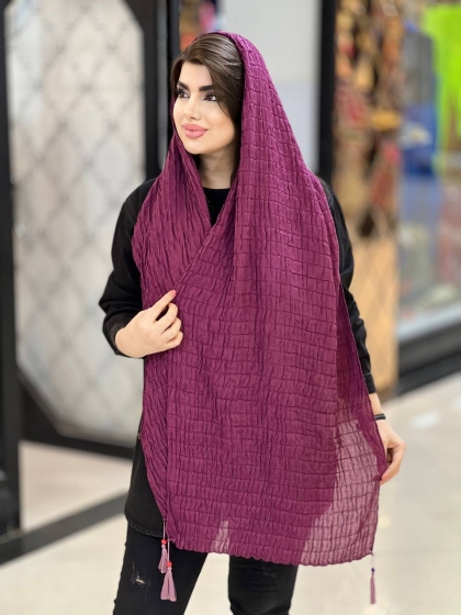 شال نخی پلیسه مربعی اعلاء منگوله دار کد1760
