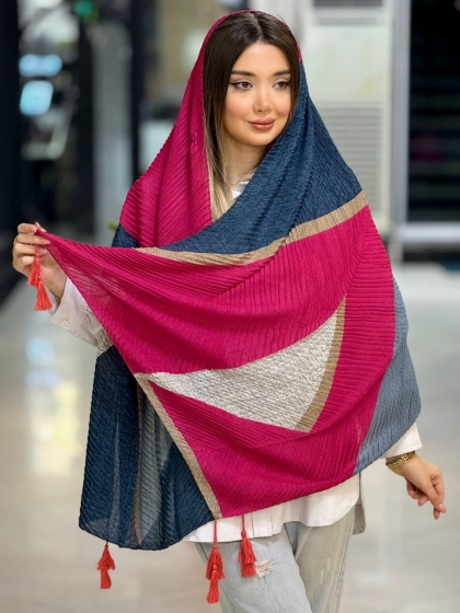 شال نخی ژاکارد پلیسه منگوله دار کد 2519