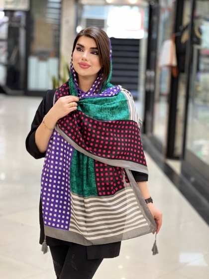 شال نخی لانا دور دوخت منگوله دار کد1047