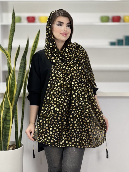 شال نخ و حریر طلاکوب منگوله دار کد1717