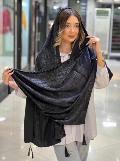 شال کوپرا مروارید دوزی منگوله دار اورجینال (نرم و لطیف) کد 2443