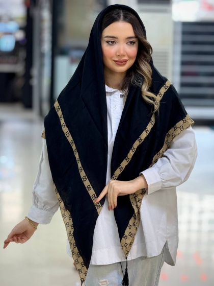 روسری نخی ژاکارد دور دوخت منگوله دار کد 2554