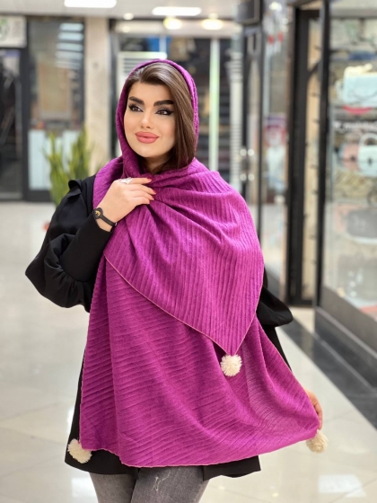 شال مخمل پلیسه پوم دار کد732