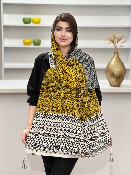 شال نخی دور دوخت منگوله دار کد1137