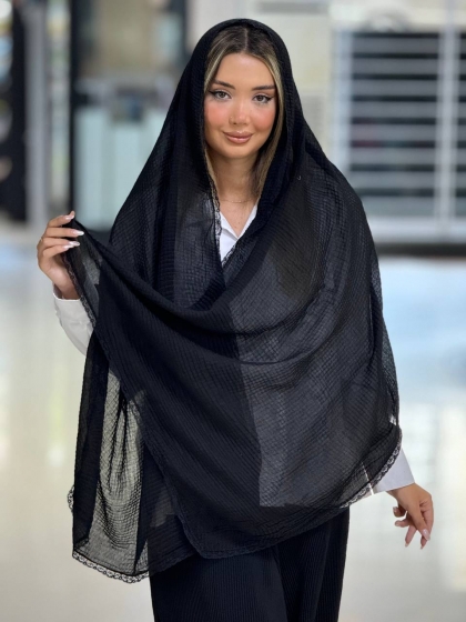 شال سوپر نخ پلیسه مربعی دور دانتل اعلا کد 2757