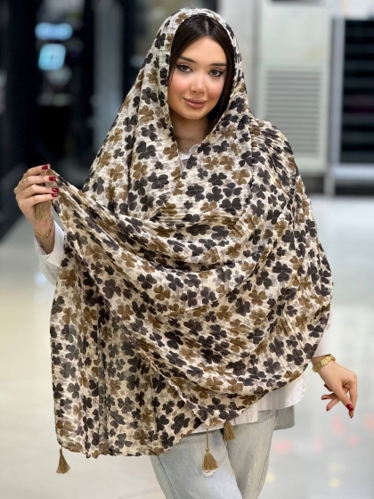 شال نخی ژاکارد پلیسه منگوله دار کد 2601