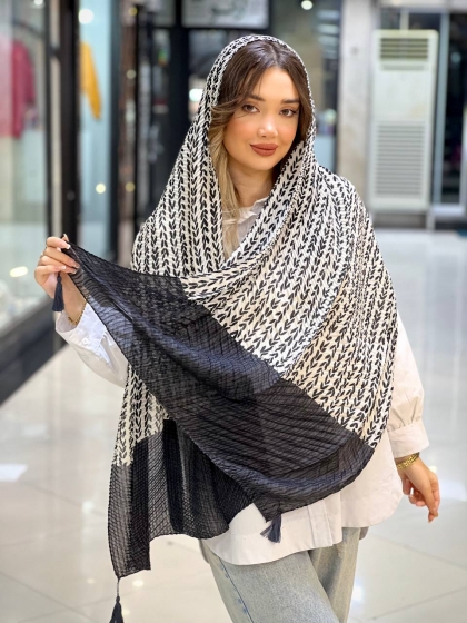 شال نخی ژاکارد پلیسه منگوله دار کد 2460
