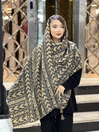 شال نخی نیلا پاییزه منگوله دار کد2197