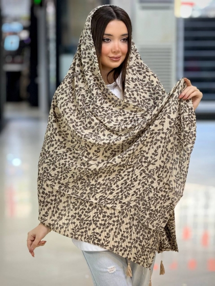 شال نخی پلیسه ژاکارد منگوله دار کد 2567