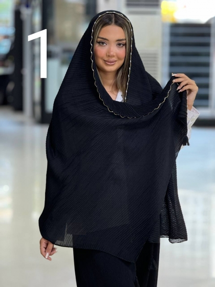 شال سوپر نخ پلیسه جت بلک کار شده اعلاء کد 2808