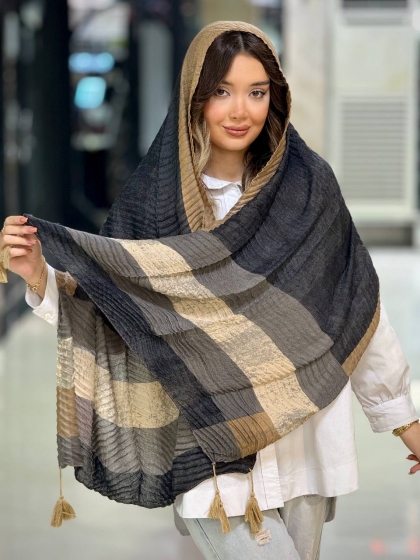 شال نخی ژاکارد پلیسه منگوله دار کد 2533