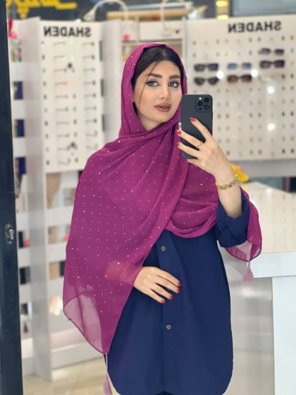شال حریر نگینی منگوله دار کد 2145