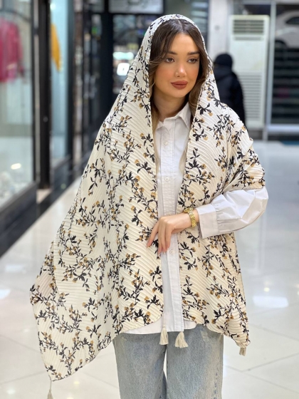 شال نخی ژاکارد پلیسه منگوله دار کد 2479
