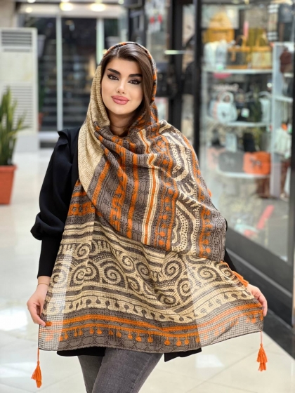 شال نخی ژاکارد پاییزه منگوله دار کد 634