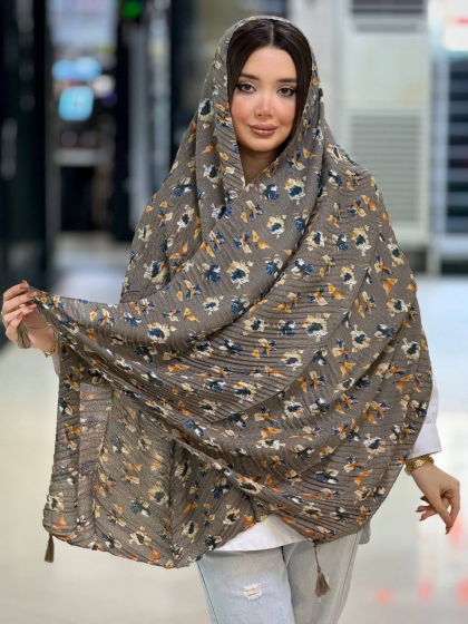 شال نخی ژاکارد پلیسه منگوله دار کد 2557