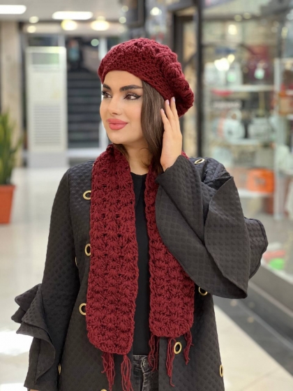 کلاه و شال دستبافت کد 701