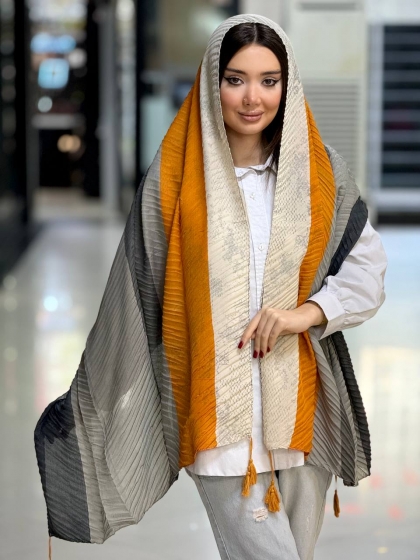 شال نخی ژاکارد پلیسه منگوله دار کد 2577
