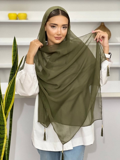 شال  حریر دور دوخت منگوله دار کد 1193