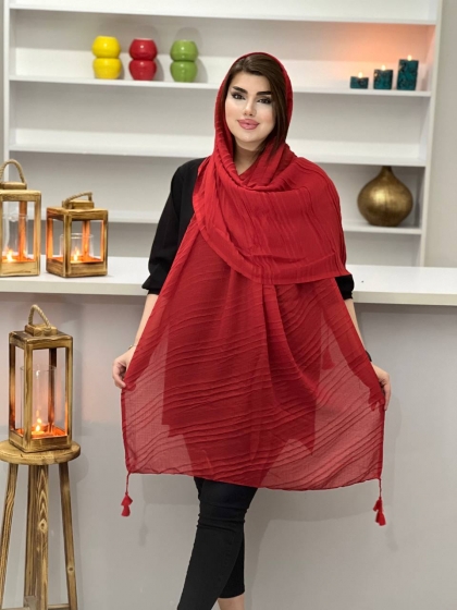 شال نخی پلیسه منگوله دار کد1065