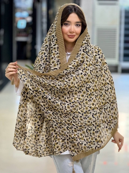 شال نخی ژاکارد پلیسه منگوله دار کد 2594