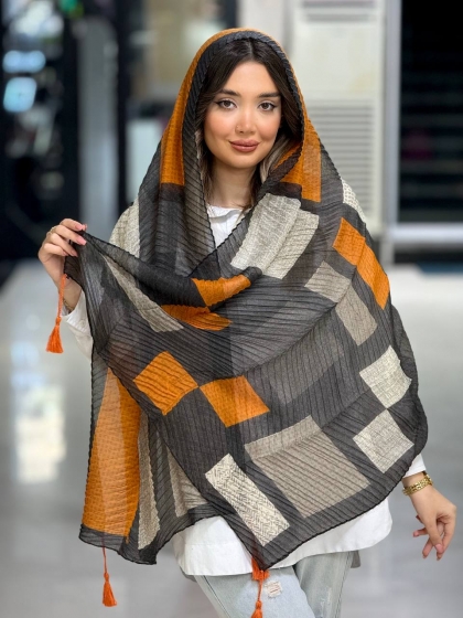 شال نخی ژاکارد پلیسه منگوله دار کد 2530